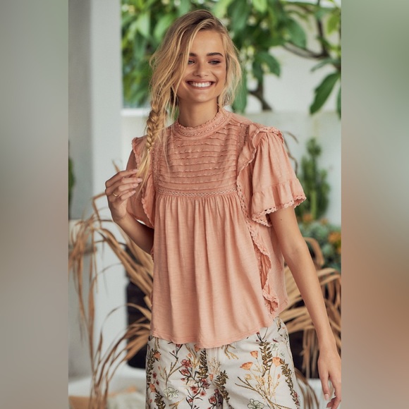 Free People Tops - Free People Le Femme Tee Coral sz M